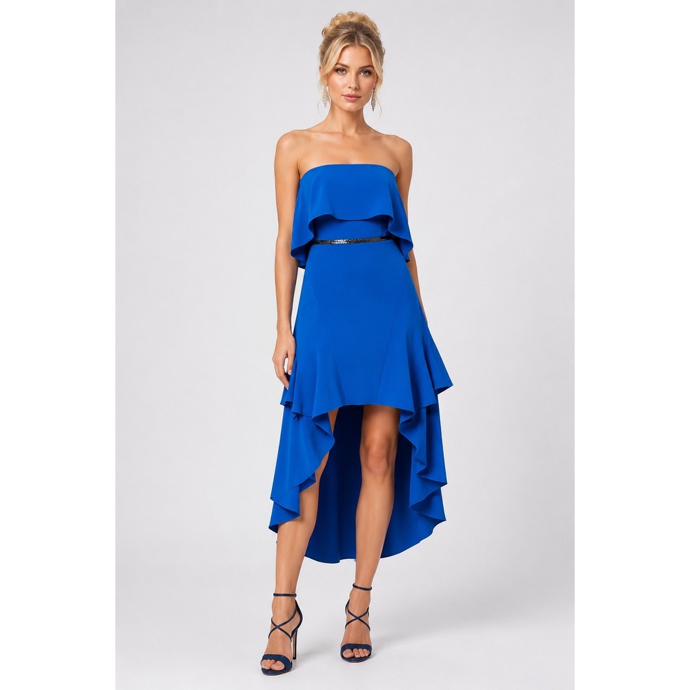 New‎ Halston Heritage Cobalt Blue Strapless High Low Gown Dress Size 2